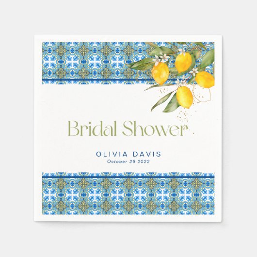 Lemons Mediterranean Tiles Brautparty Serviette (Vorderseite)