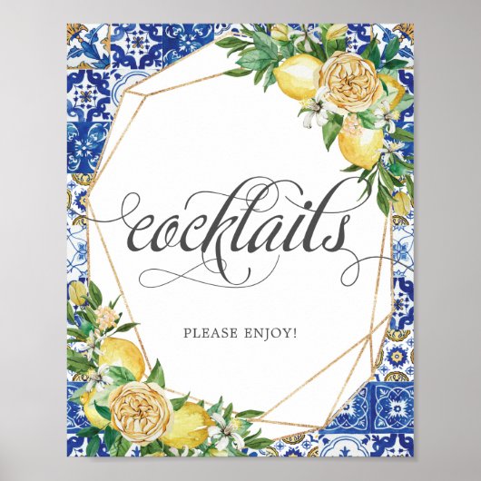 Lemons Meditteranan Mosaic Tiles Wedding Cocktails Poster (Vorne)