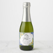 Lemons Meditteranean Blue Mosaic Tiles Wedding Schaumweinetikett (Vorderseite)