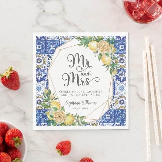 Lemons Meditteranean Mosaic Tile Hochzeit Mr. & Mr Serviette (Beispiel)