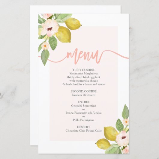 Lemons Menu Card (Vorne/Hinten)
