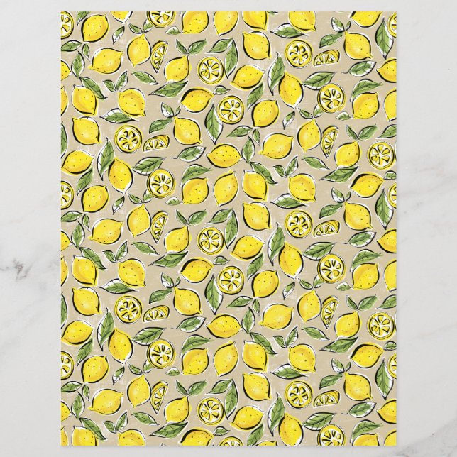 Lemons Muster Gelbe schwarze Tan Papier Blatt (Rückseite)