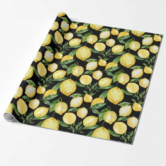 Lemons nahtloses Muster auf schwarzem Hintergrund Geschenkpapier (Ungerollt)