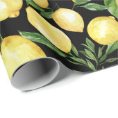 Lemons nahtloses Muster auf schwarzem Hintergrund Geschenkpapier (Rolleneckpunkt)