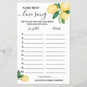 Lemons Name dieser Liebe Song Brautparty Game Card Flyer