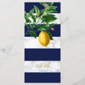 Lemons Navy White Marmor Summer Monogram Menükarte (Rückseite)