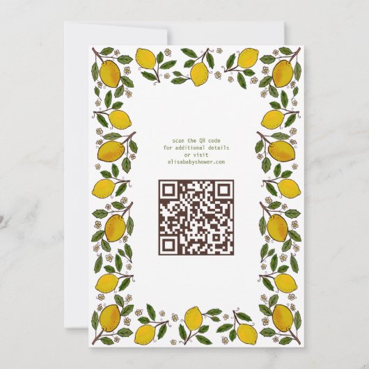 Lemons Niedlich CUSTOM QR Code BABY SHOWER Einladung (Rückseite)