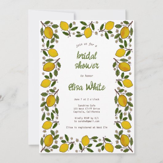 Lemons Niedlich CUSTOM QR Code BRAUTPARTY Einladung (Vorderseite)