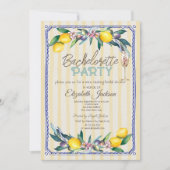 Lemons Olive Glass Yellow Stripes Bachelorette Einladung (Vorderseite)