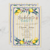Lemons Olive Glass Yellow Stripes Bachelorette Einladung (Vorne/Hinten)