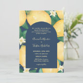 Lemons on Navy Wedding All in One Invites (Stehend Vorderseite)
