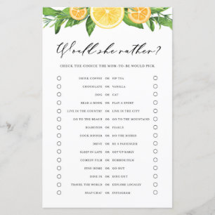 Lemons Orange WOuld She Rather Baby Shower Game