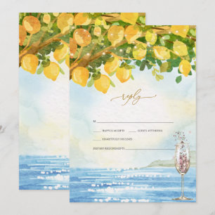 Lemons Ozean Champagnerglas Hochzeit RSVP Einladung