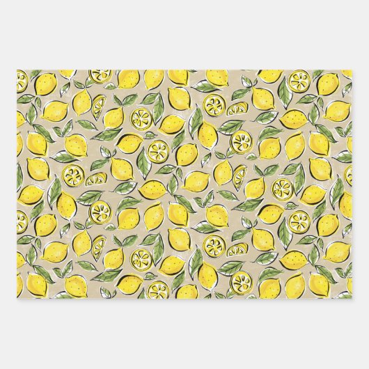Lemons Pattern Yellow Geschenkpapier Set (Vorderseite 3)