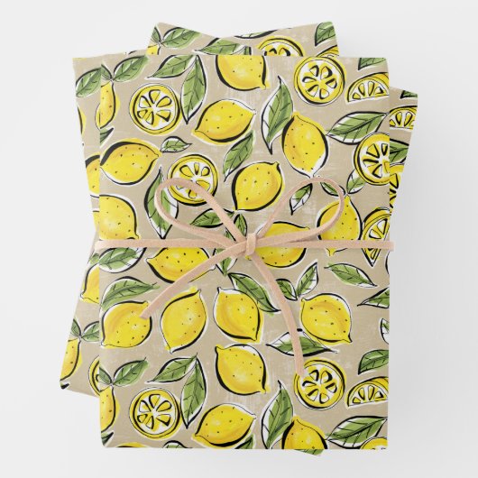 Lemons Pattern Yellow Geschenkpapier Set (Beispiel)