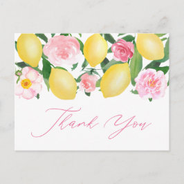 Lemons Pink Floral Calligraphy Vielen Dank Postkarte