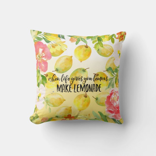 Lemons Pink floral ombre Aquarell inspirierend Kissen (Vorderseite)