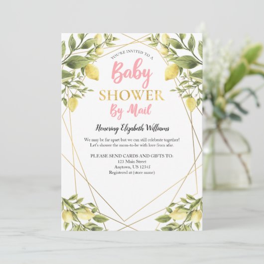 Lemons Pink Girl Babydusche per Mail Einladung (Stehend Vorderseite)