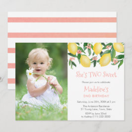 Lemons Pink ZWEI Sweet Girl Birthday Party Bild Einladung