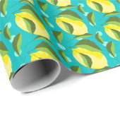 Lemons Polka Dot: Blue Background. Geschenkpapier (Rolleneckpunkt)