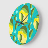 Lemons Polka Dot: Blue Background. Große Wanduhr (Winkel)