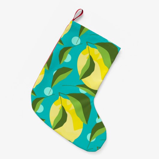 Lemons Polka Dot: Blue Background. Kleiner Weihnachtsstrumpf (Vorderansicht (hängend))