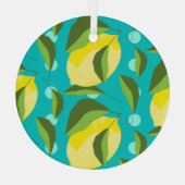 Lemons Polka Dot: Blue Background. Ornament Aus Glas (Rückseite)