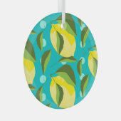Lemons Polka Dot: Blue Background. Ornament Aus Glas (Vorderseite Rechts)