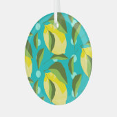 Lemons Polka Dot: Blue Background. Ornament Aus Glas (Vorderseite links)