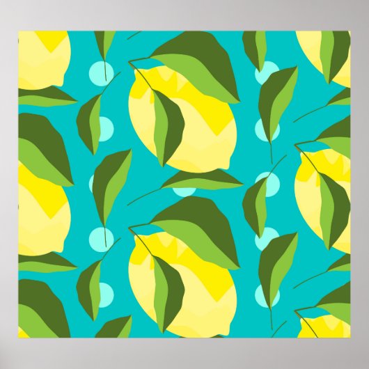 Lemons Polka Dot: Blue Background. Poster (Vorne)