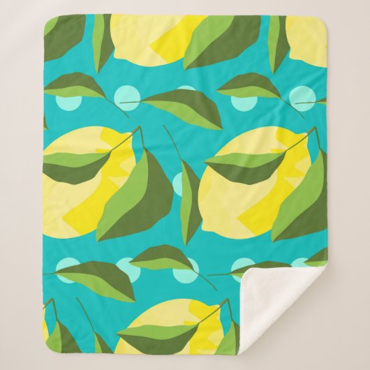 Lemons Polka Dot: Blue Background. Sherpadecke (Vorderseite)