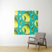 Lemons Polka Dot: Blue Background. Wandteppich (Beispiel)