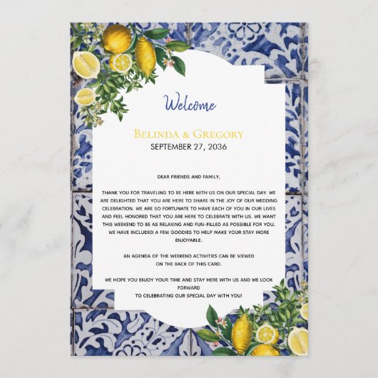 Lemons Portugiesisch Tiles Wedding Willkommensreis Programm (Vorderseite)
