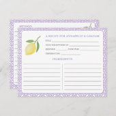 Lemons Purple Text Bridal Shower Recipe Card Einladung (Vorne/Hinten)