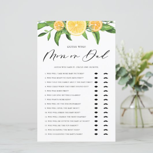 Lemons raten, wer Mama oder Vater Baby Showspiel (Stehend Vorderseite)