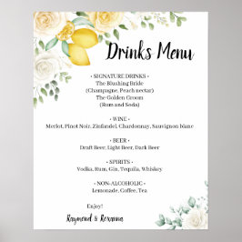 Lemons & Rose Drinks Menü Hochzeitsschrift Poster