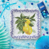 Lemons Royal Blue Toile Filigree Pappteller (Party)