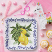 Lemons Royal Blue Toile Filigree Pappteller (Party)