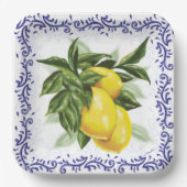 Lemons Royal Blue Toile Filigree Pappteller (Vorderseite)