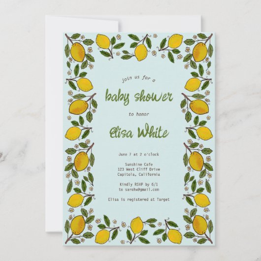 Lemons Rustic CUSTOM QR Code BABY SHOWER Einladung (Vorderseite)