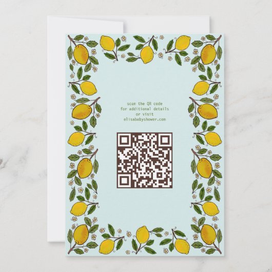 Lemons Rustic CUSTOM QR Code BABY SHOWER Einladung (Rückseite)