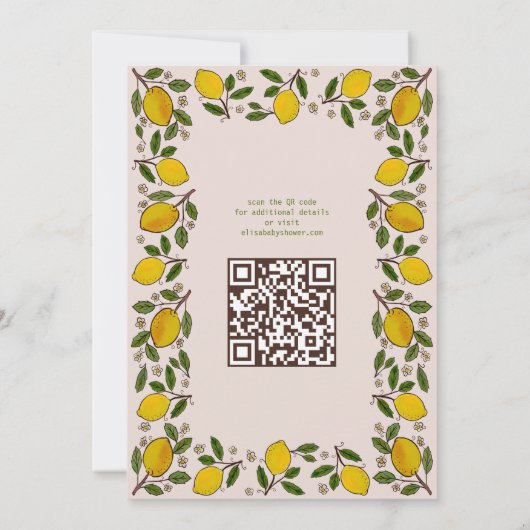Lemons Rustic CUSTOM QR Code BRAUTPARTY Einladung (Rückseite)