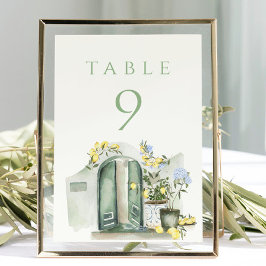 Lemons Sage Mediterranean Watercolor Wedding Tischnummer