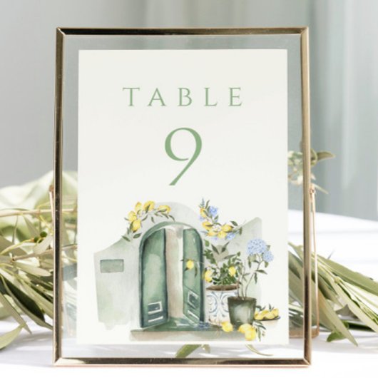 Lemons Sage Mediterranean Watercolor Wedding Tischnummer