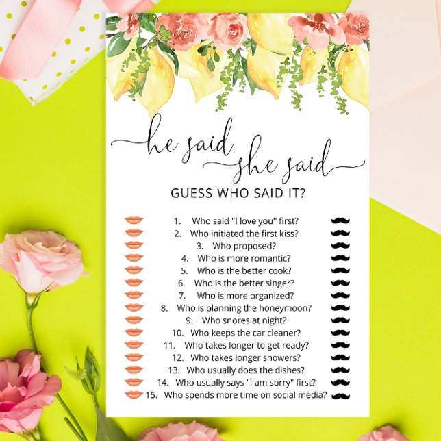 Lemons sagte er sagte, sie sagte Brautparty Game (Von Creator hochgeladen)