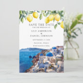 Lemons Santorini Greece Photo Wedding Save The Date (Stehend Vorderseite)