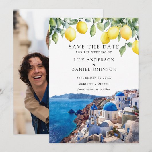 Lemons Santorini Greece Photo Wedding Save The Date (Vorne/Hinten)