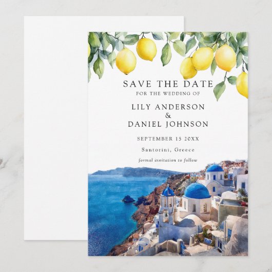 Lemons Santorini Greece Wedding Save The Date (Vorne/Hinten)