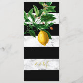 Lemons Schwarz-weiß Marmorsommer Monogram Menükarte (Rückseite)