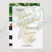 Lemons Schwarz-weiß Strip Moderner Chic Einladung (Vorne/Hinten)